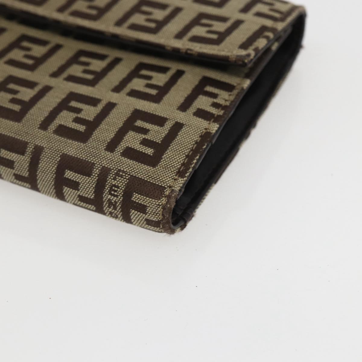 FENDI Zucchino Canvas Compact Wallet Beige Brown Auth yk20041V