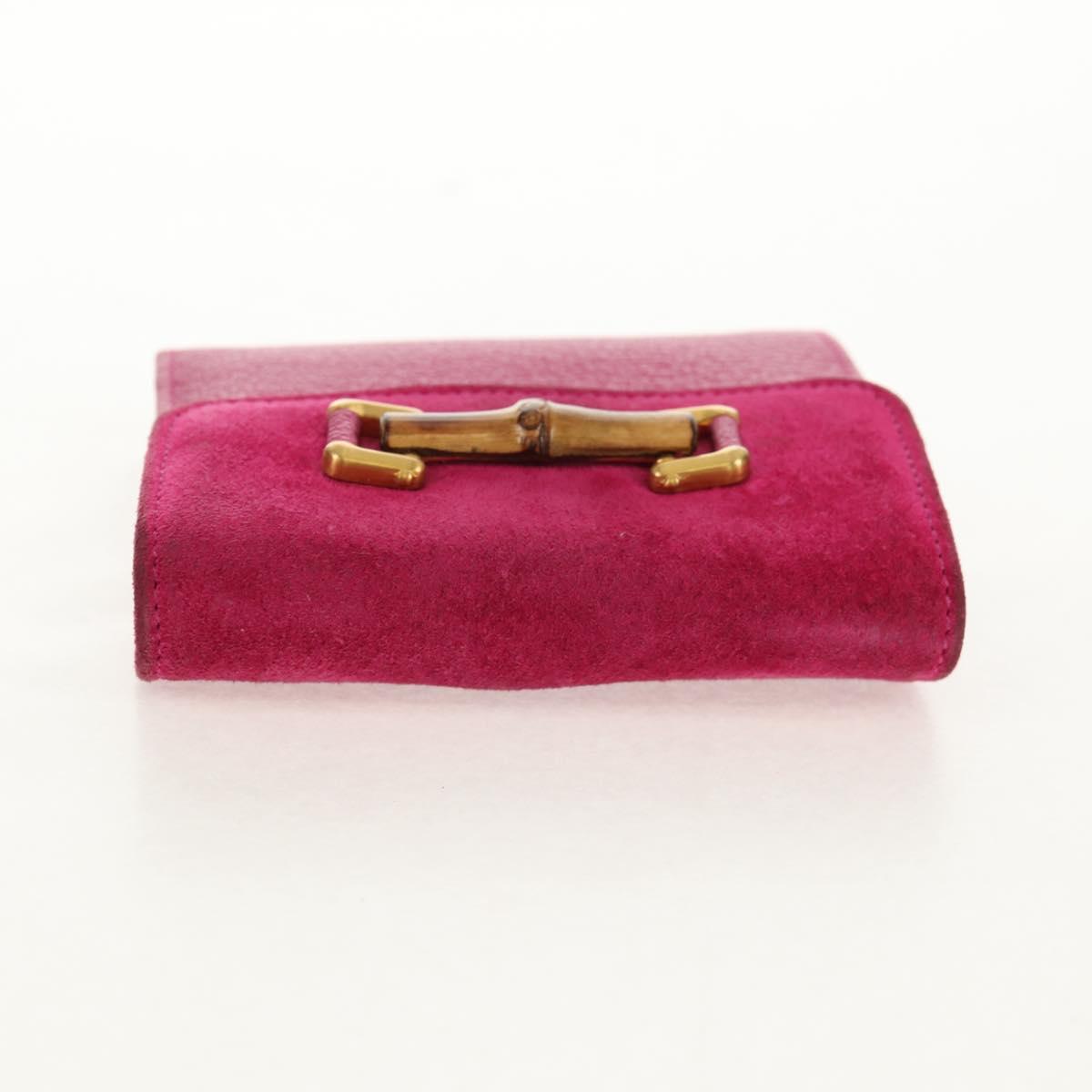 GUCCI Bamboo Wallet Suede Pink Gold 035 0959 1861 0 Auth yk20042V