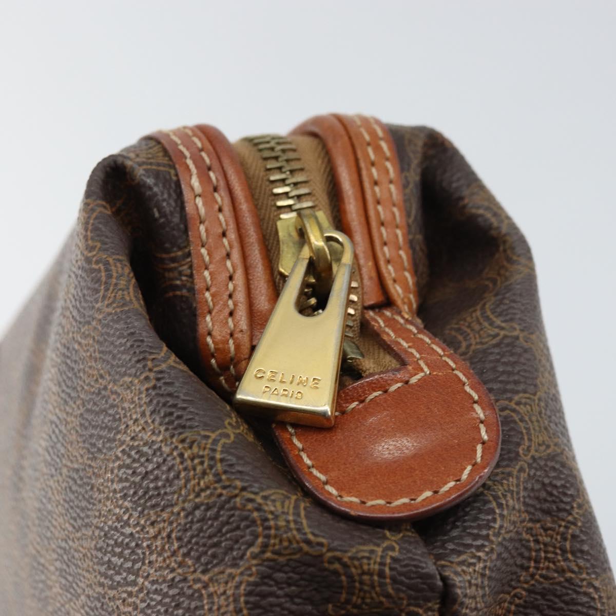 CELINE Macadam Canvas Pouch PVC Leather Brown Gold Auth yk20043