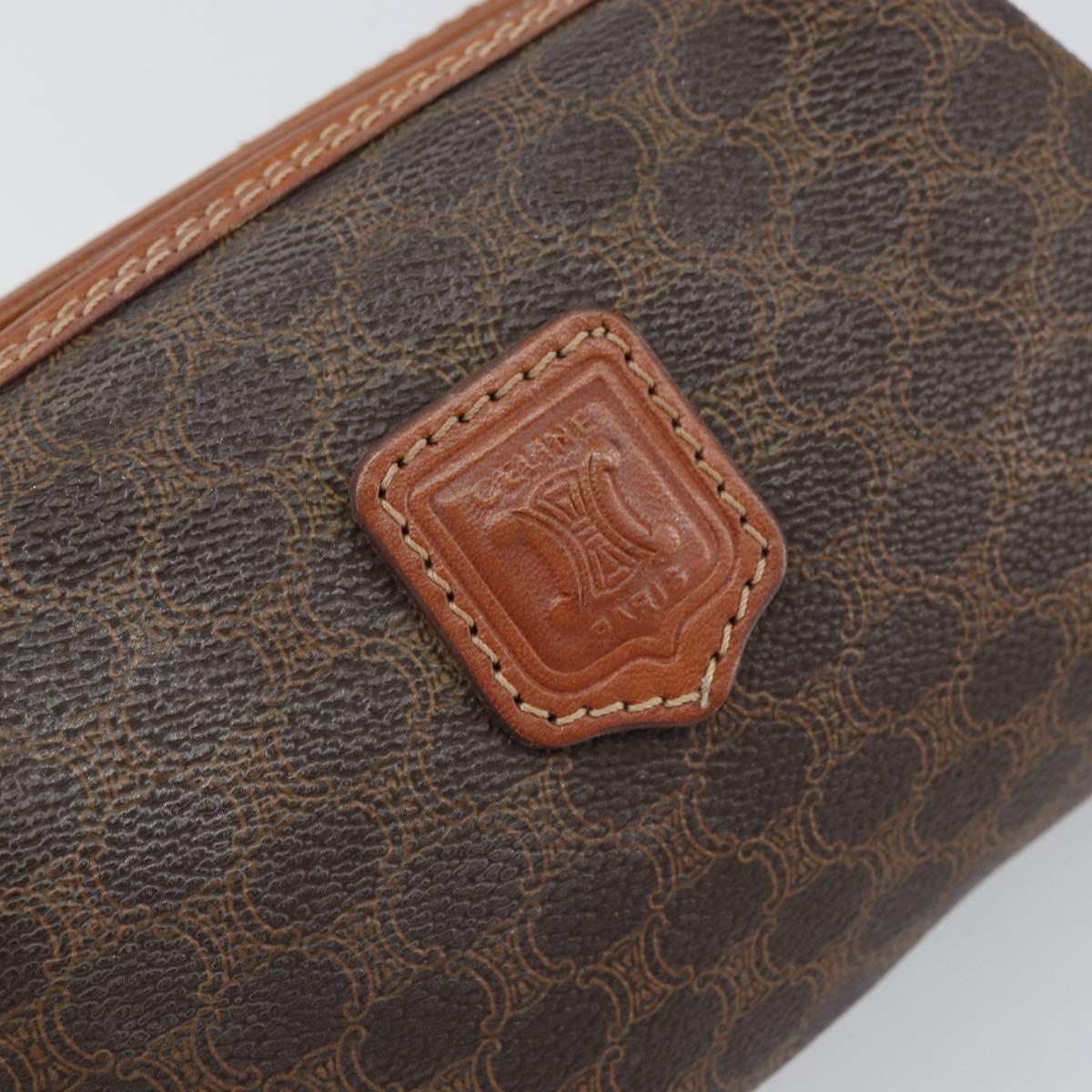 CELINE Macadam Canvas Pouch PVC Leather Brown Gold Auth yk20043