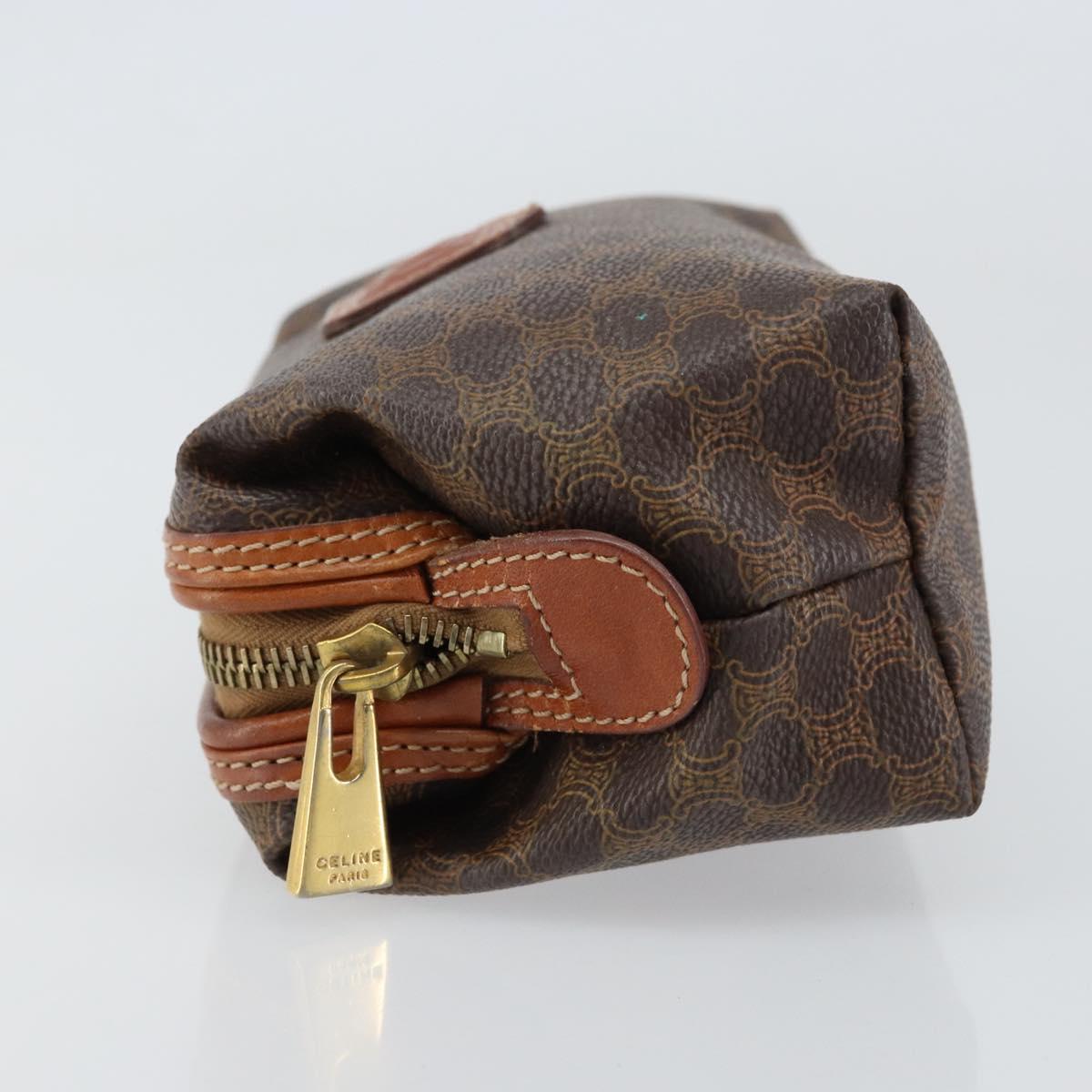 CELINE Macadam Canvas Pouch PVC Leather Brown Gold Auth yk20043