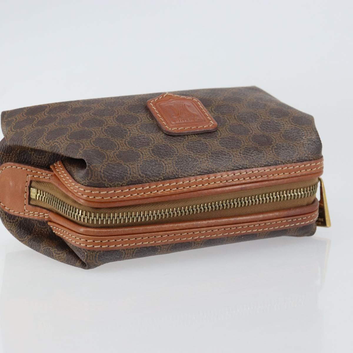 CELINE Macadam Canvas Pouch PVC Leather Brown Gold Auth yk20043