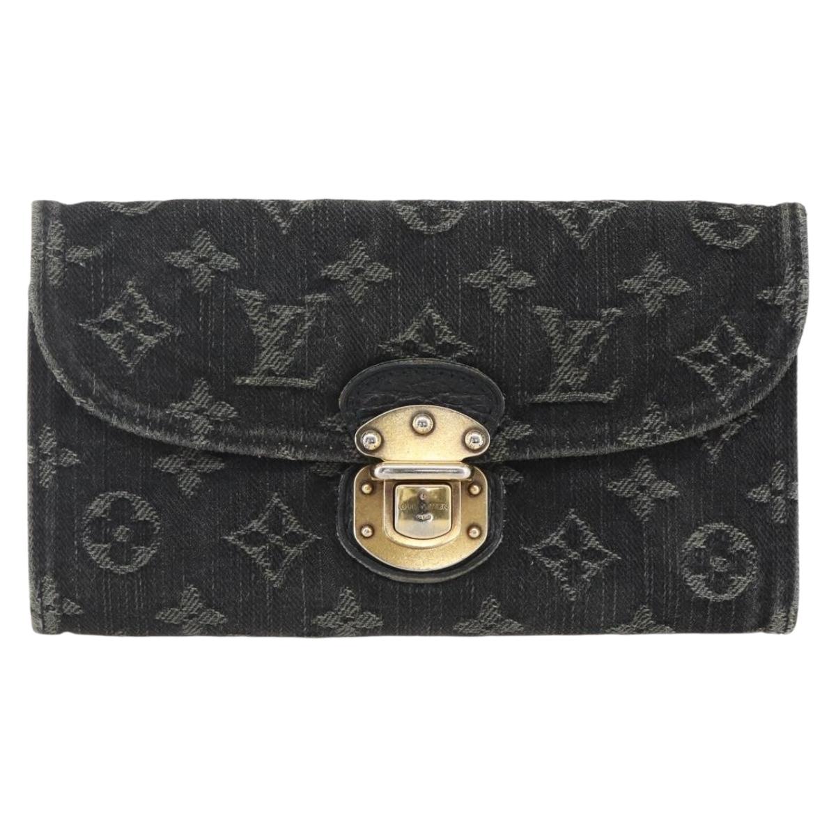 LOUIS VUITTON Denim Portefeuille Amelia Wallet Black M95512 Auth yk20055