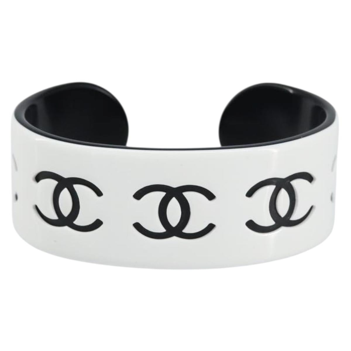 CHANEL Bangle COCO Mark Bracelet plastic White Black CC Auth yk20078V