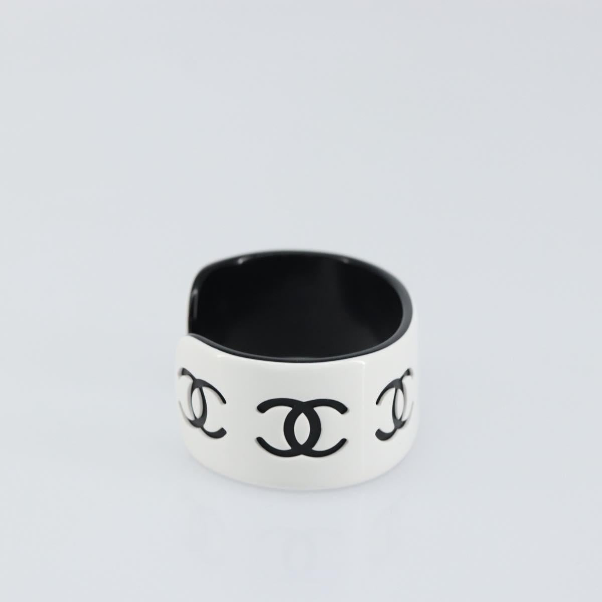 CHANEL Bangle COCO Mark Bracelet plastic White Black CC Auth yk20078V
