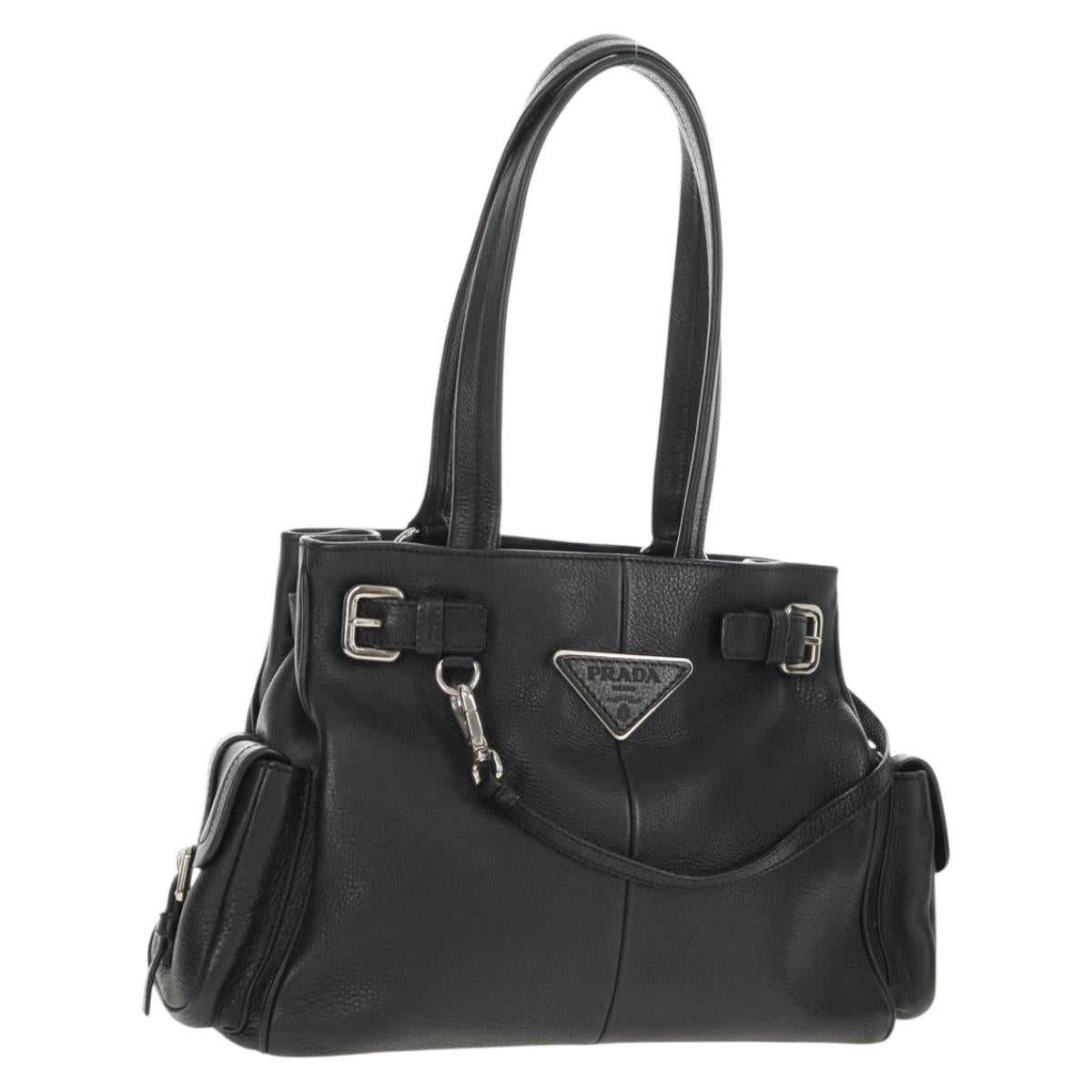 PRADA Shoulder Bag Leather Black Silver BR3250 Auth yk20080V