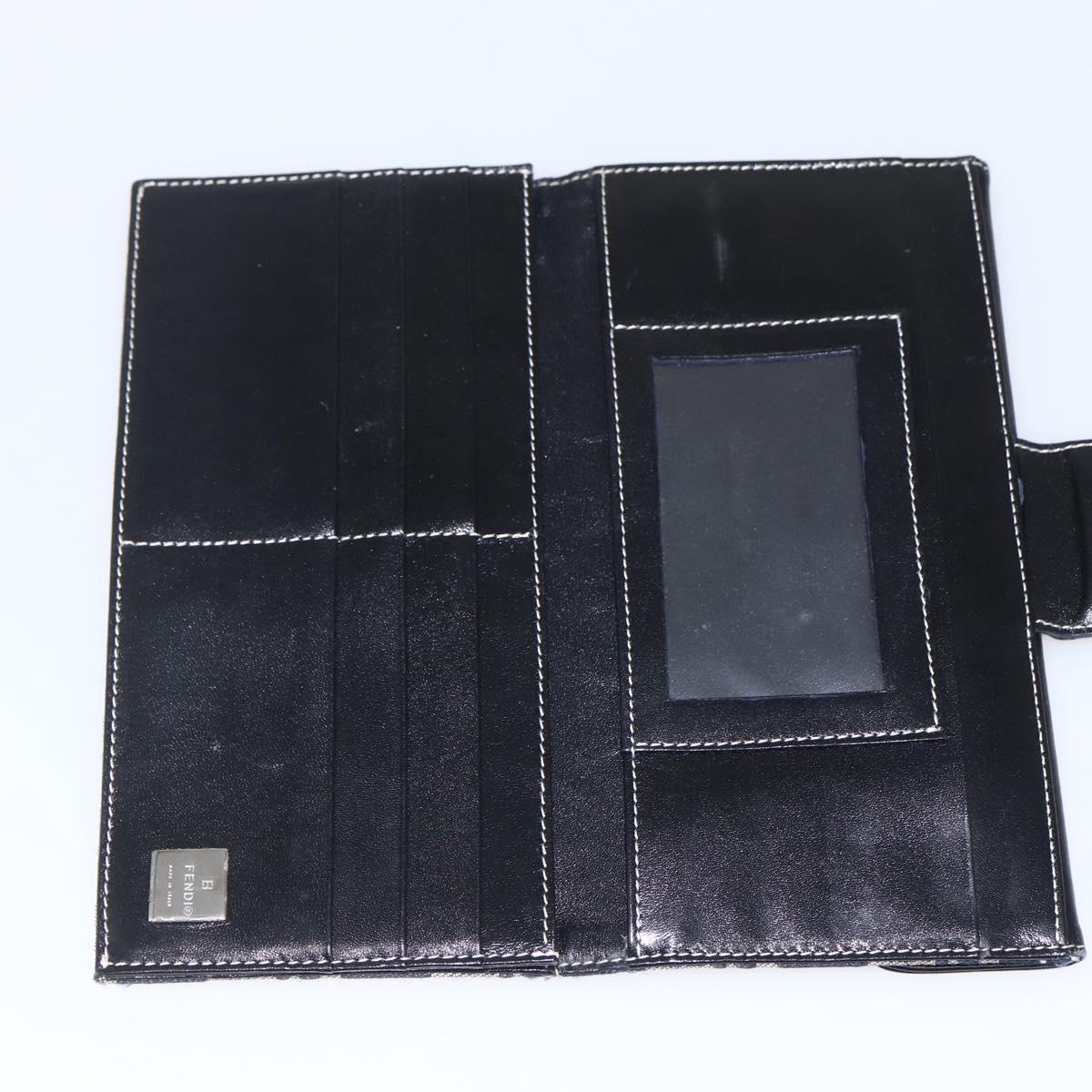 FENDI Zucchino Canvas Long Wallet Navy Silver Auth yk20081