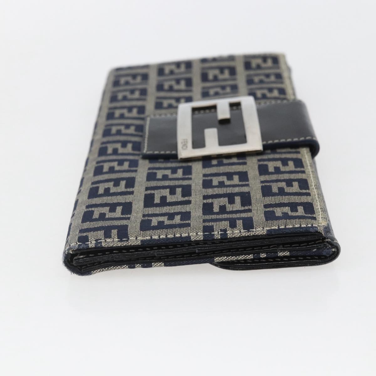 FENDI Zucchino Canvas Long Wallet Navy Silver Auth yk20081