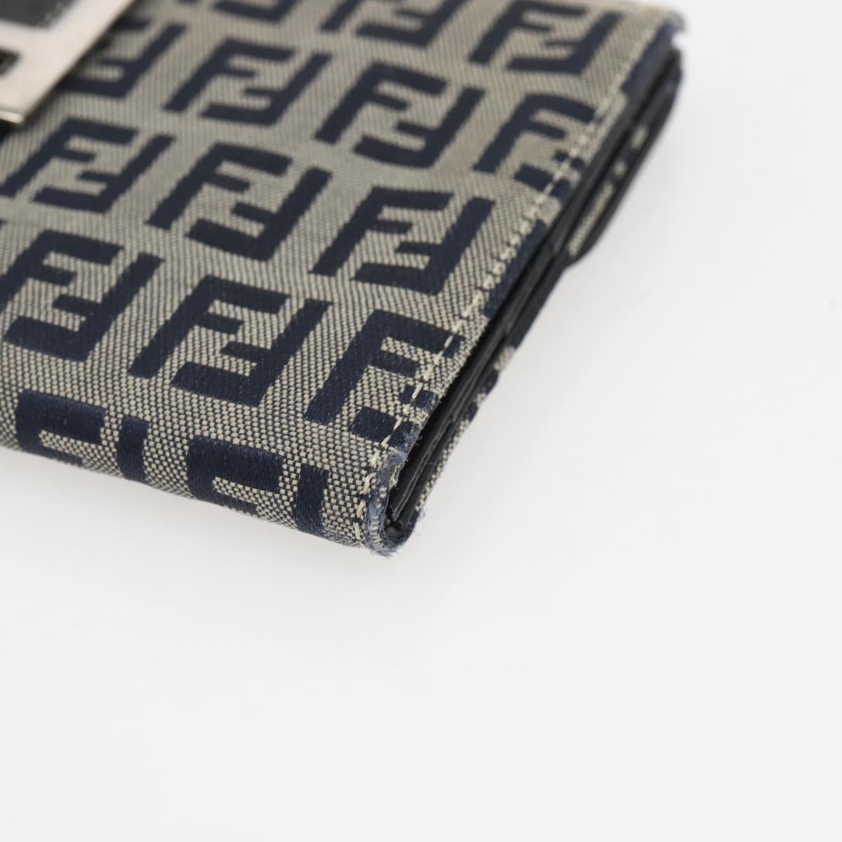 FENDI Zucchino Canvas Long Wallet Navy Silver Auth yk20081