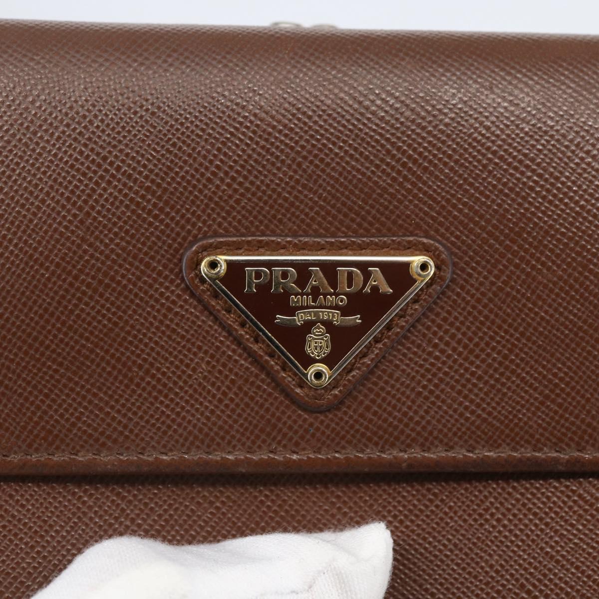 PRADA Compact Wallet Safiano leather Brown Gold Auth yk20082