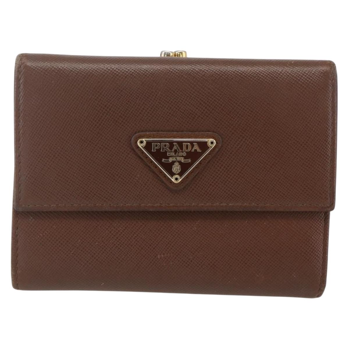 PRADA Compact Wallet Safiano leather Brown Gold Auth yk20082