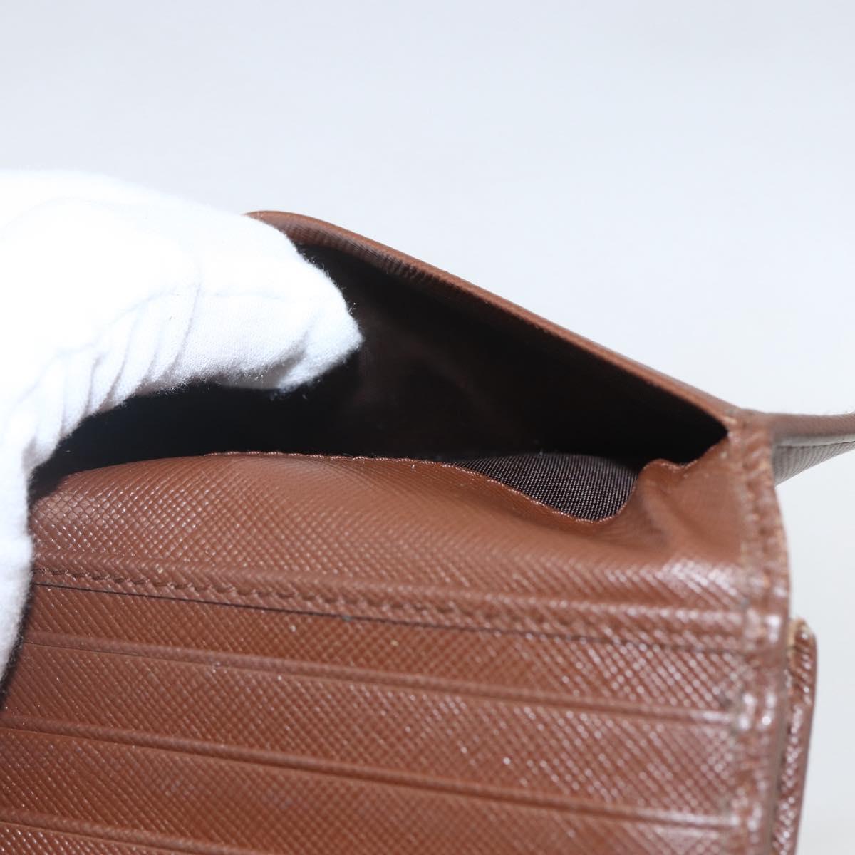 PRADA Compact Wallet Safiano leather Brown Gold Auth yk20082