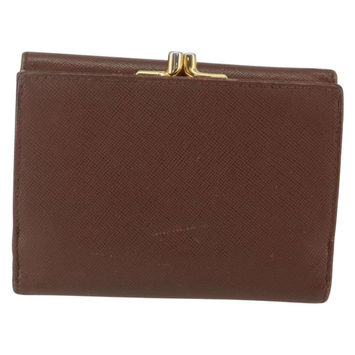 PRADA Compact Wallet Safiano leather Brown Gold Auth yk20082