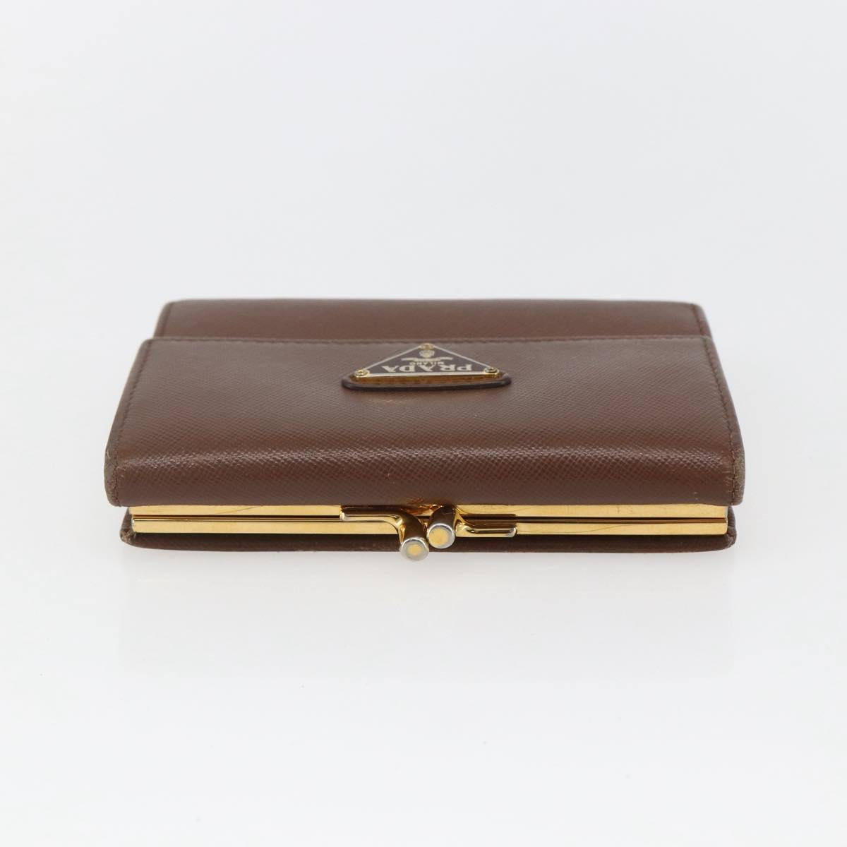 PRADA Compact Wallet Safiano leather Brown Gold Auth yk20082