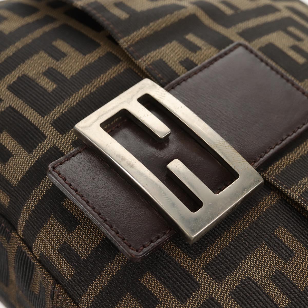 FENDI Zucca Canvas Mamma Baguette Shoulder Bag Black Brown Auth yk20092V