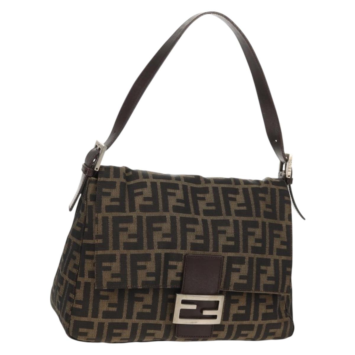 FENDI Zucca Canvas Mamma Baguette Shoulder Bag Black Brown Auth yk20092V