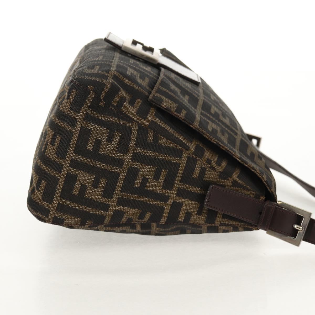 FENDI Zucca Canvas Mamma Baguette Shoulder Bag Black Brown Auth yk20092V