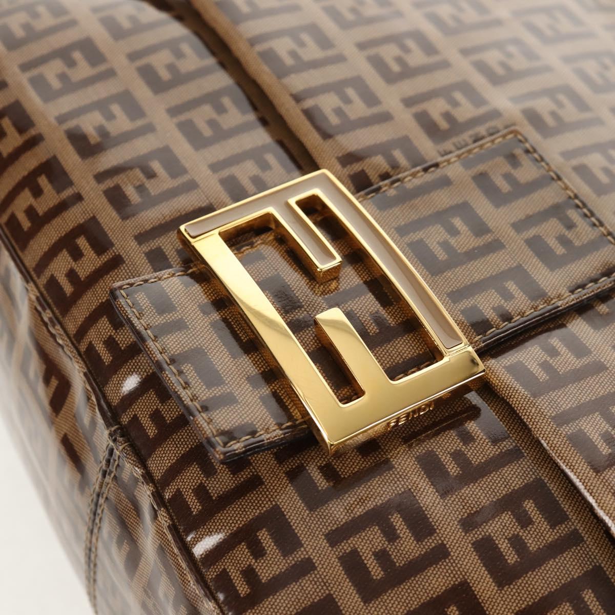 FENDI Zucchino Canvas Mamma Baguette Bag Enamel Beige Gold Auth yk20093V