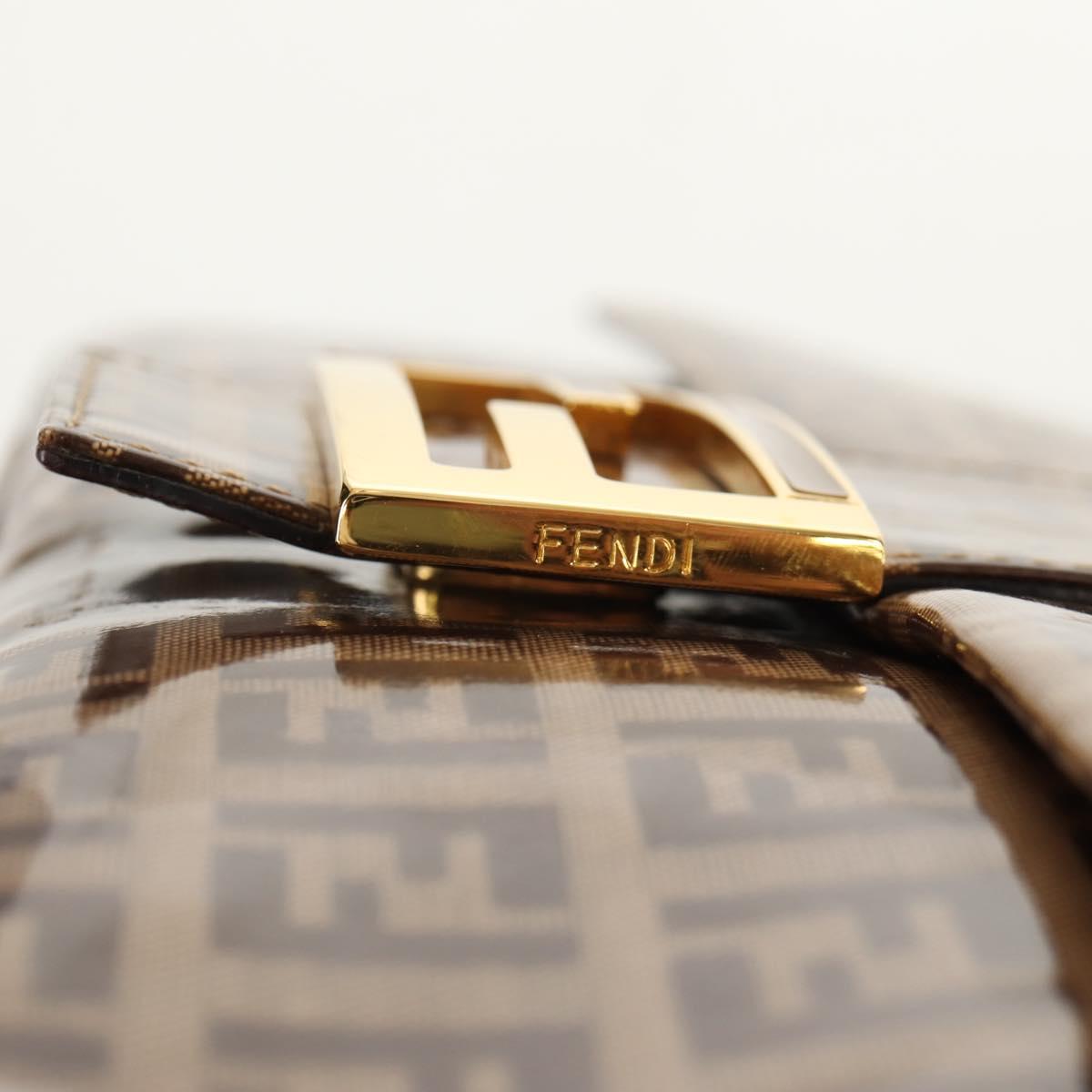 FENDI Zucchino Canvas Mamma Baguette Bag Enamel Beige Gold Auth yk20093V