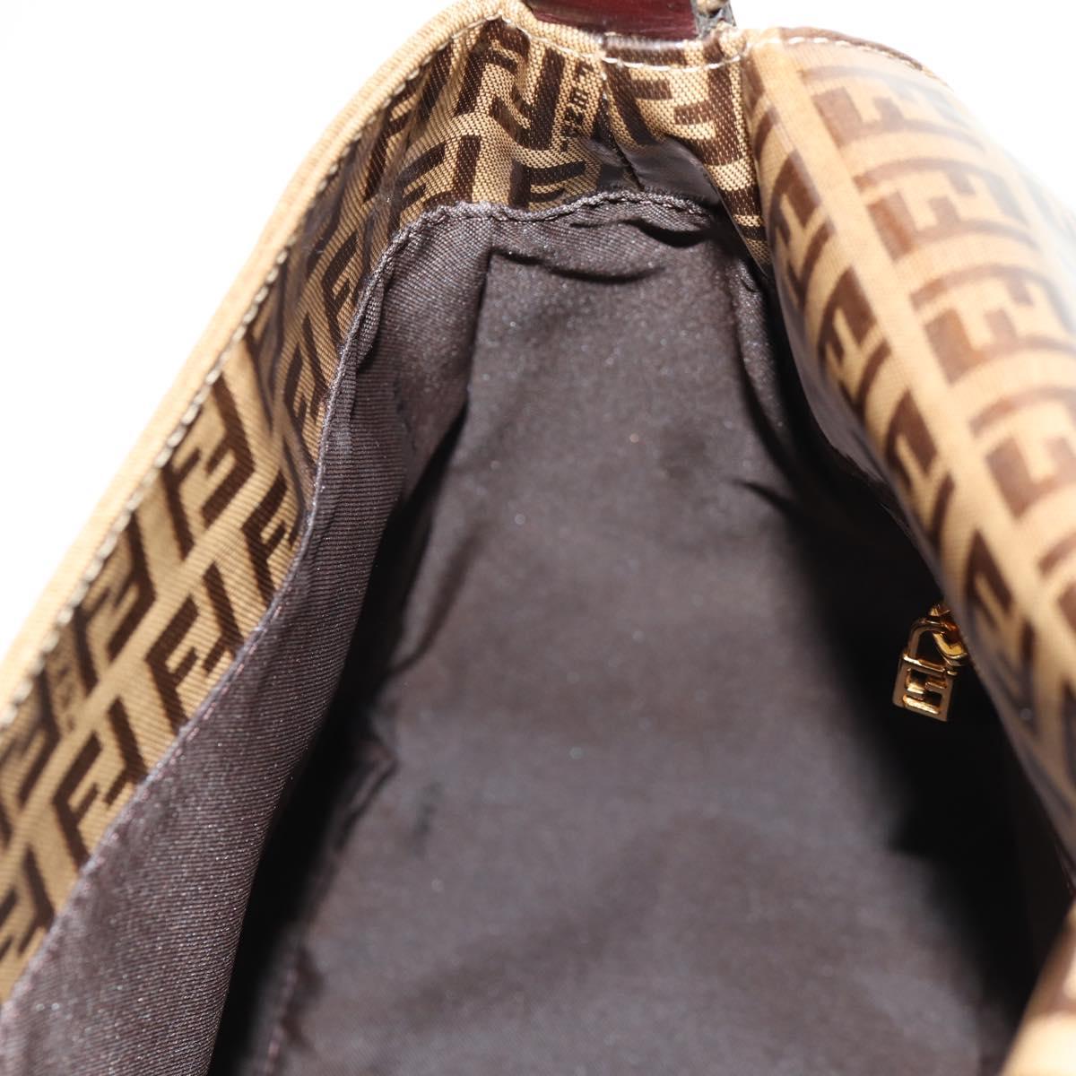 FENDI Zucchino Canvas Mamma Baguette Bag Enamel Beige Gold Auth yk20093V