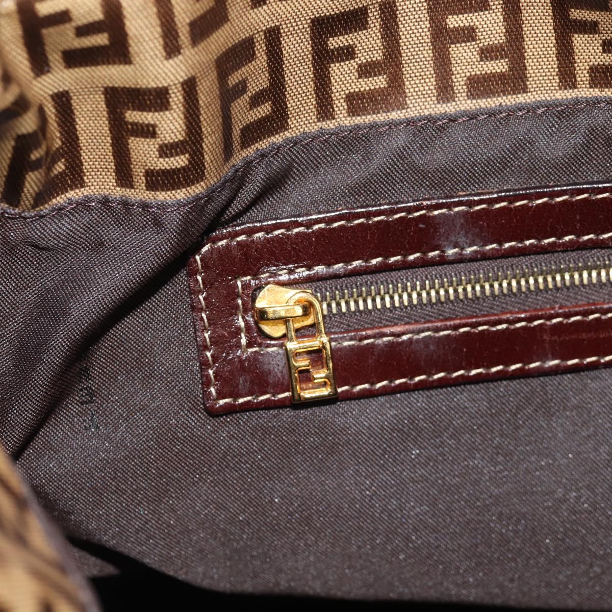 FENDI Zucchino Canvas Mamma Baguette Bag Enamel Beige Gold Auth yk20093V