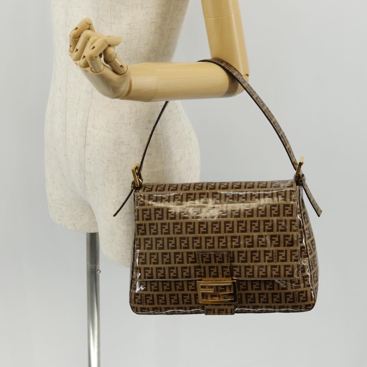 FENDI Zucchino Canvas Mamma Baguette Bag Enamel Beige Gold Auth yk20093V