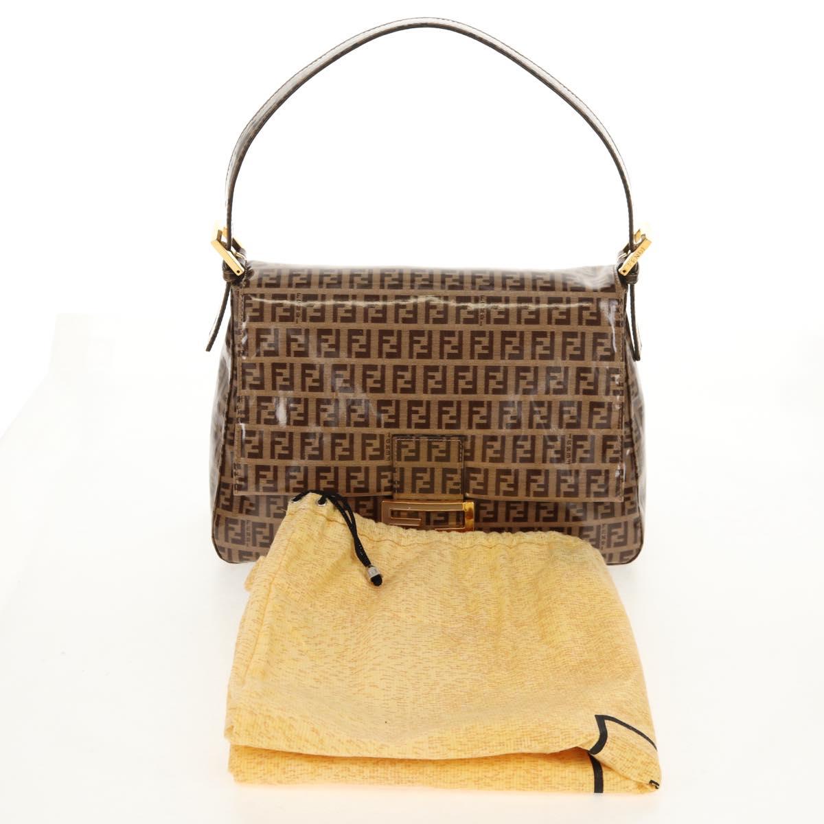 FENDI Zucchino Canvas Mamma Baguette Bag Enamel Beige Gold Auth yk20093V