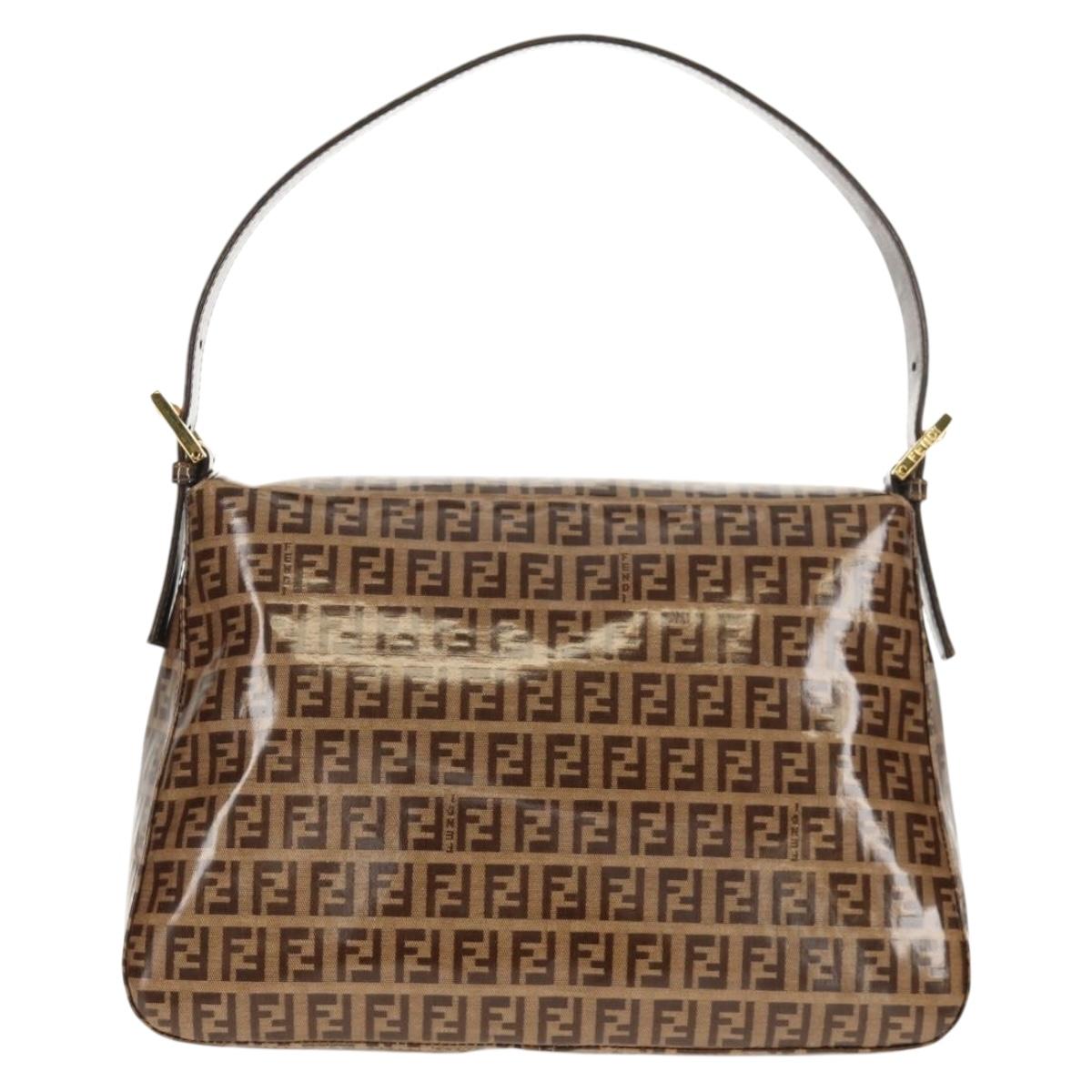 FENDI Zucchino Canvas Mamma Baguette Bag Enamel Beige Gold Auth yk20093V