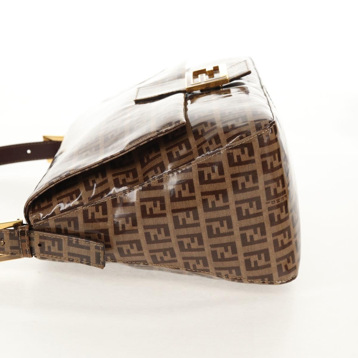 FENDI Zucchino Canvas Mamma Baguette Bag Enamel Beige Gold Auth yk20093V