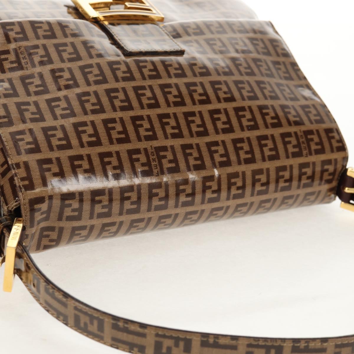 FENDI Zucchino Canvas Mamma Baguette Bag Enamel Beige Gold Auth yk20093V