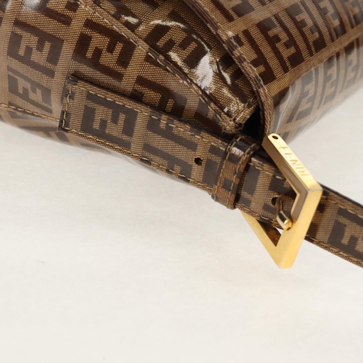 FENDI Zucchino Canvas Mamma Baguette Bag Enamel Beige Gold Auth yk20093V