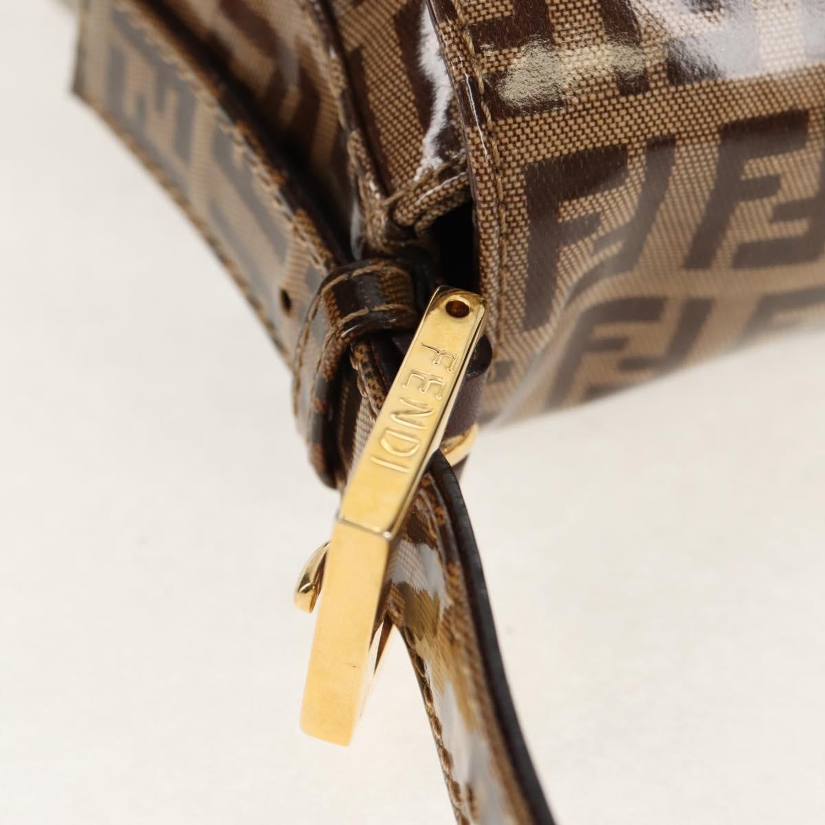 FENDI Zucchino Canvas Mamma Baguette Bag Enamel Beige Gold Auth yk20093V