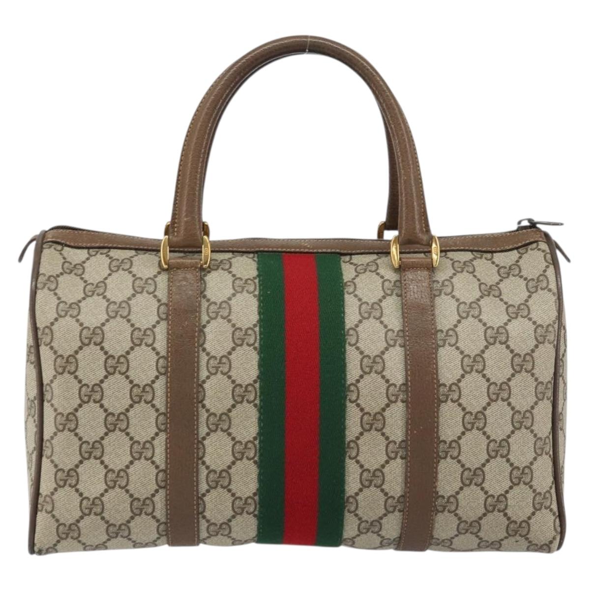 GUCCI GG Supreme Web Sherry Line Bag PVC Beige Gold 39 02 007 Auth yk20098