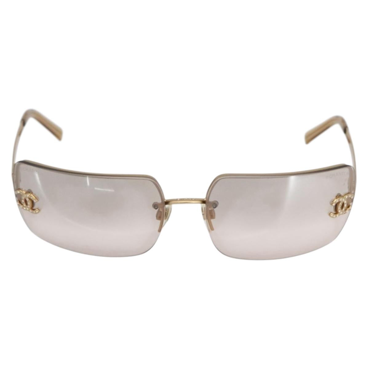 CHANEL Sunglasses metal Gold Tone CC Auth yk20103V