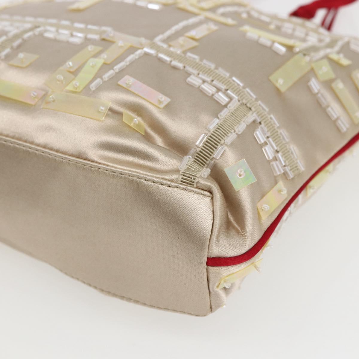 PRADA beads Hand Bag Satin Beige Red Auth yk20108V