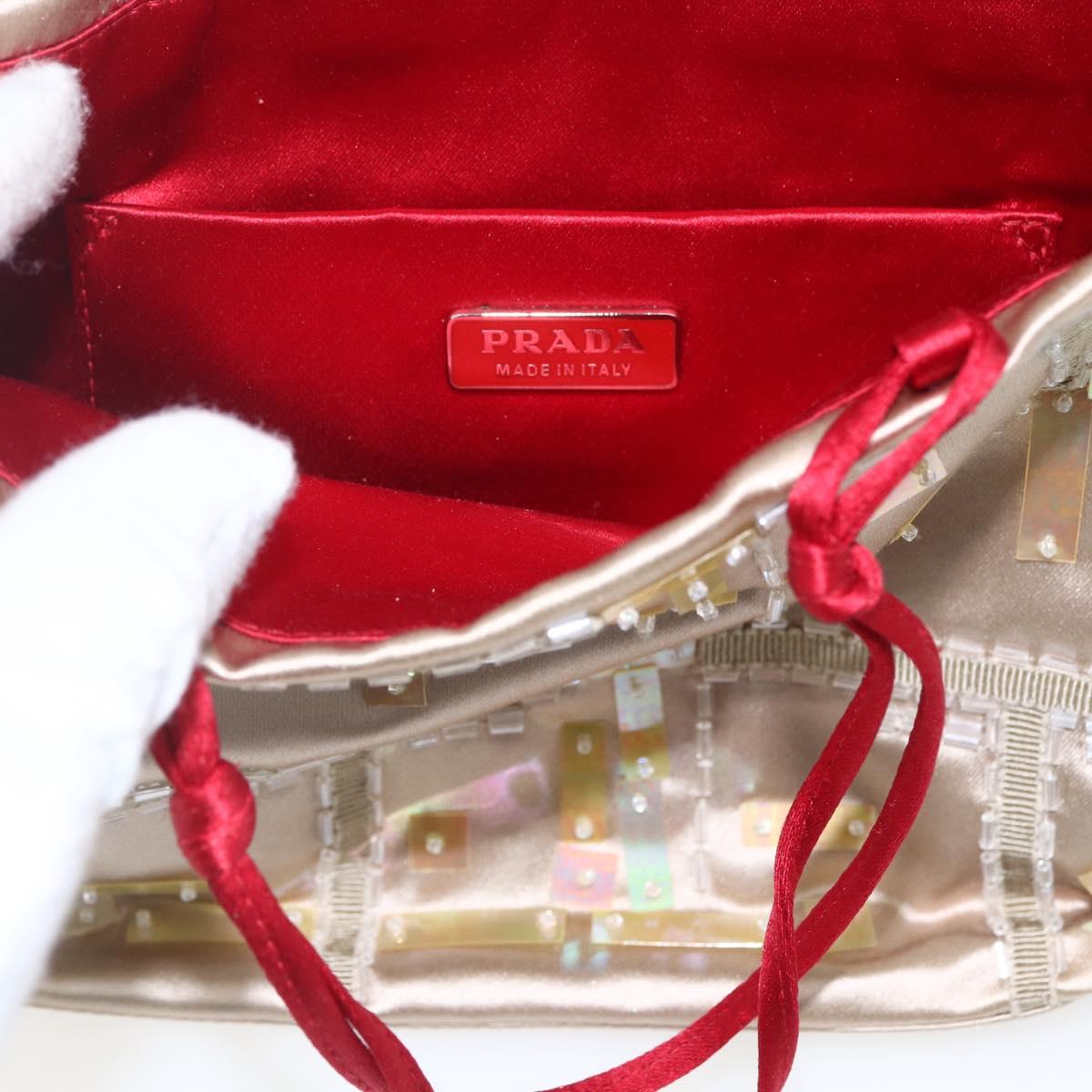 PRADA beads Hand Bag Satin Beige Red Auth yk20108V