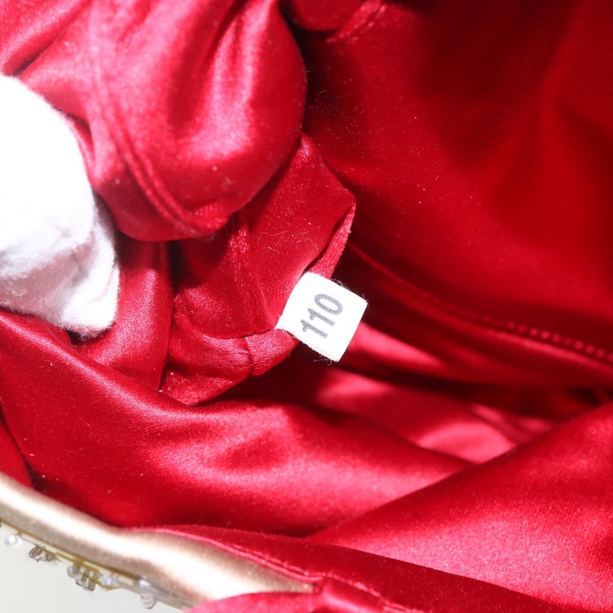 PRADA beads Hand Bag Satin Beige Red Auth yk20108V