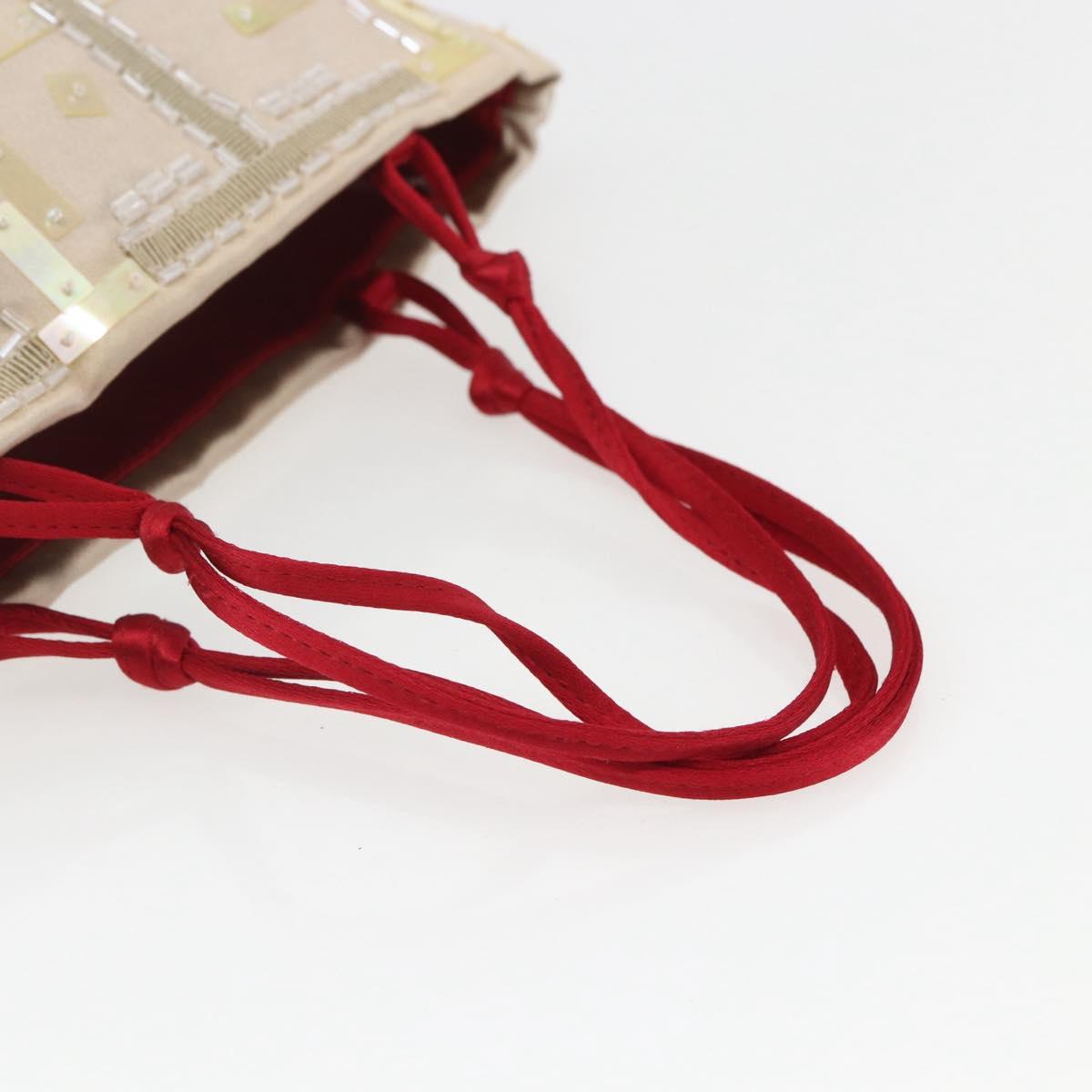 PRADA beads Hand Bag Satin Beige Red Auth yk20108V