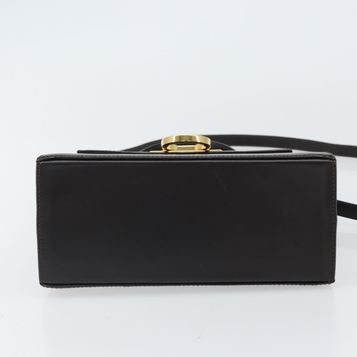 Salvatore Ferragamo Gancini Hand Bag Leather 2way Dark Brown Gold Auth yk20123