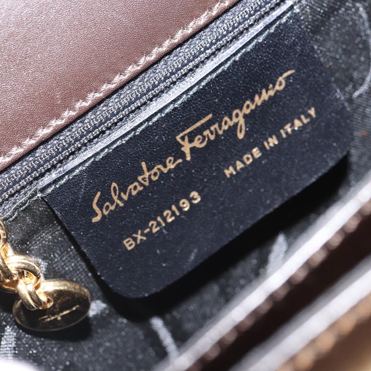 Salvatore Ferragamo Gancini Hand Bag Leather 2way Dark Brown Gold Auth yk20123