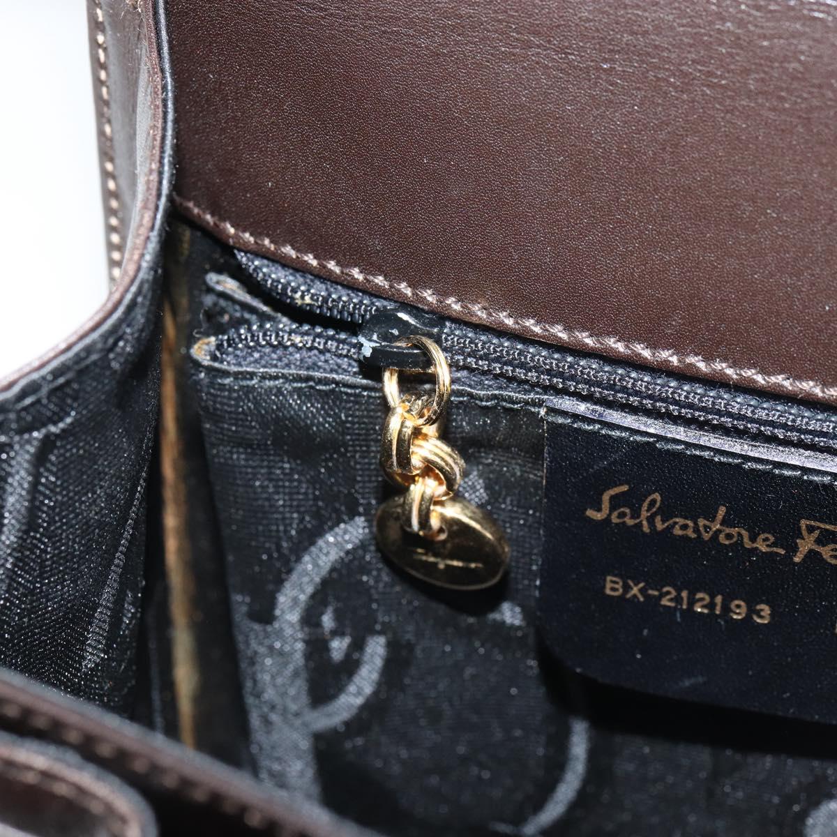 Salvatore Ferragamo Gancini Hand Bag Leather 2way Dark Brown Gold Auth yk20123