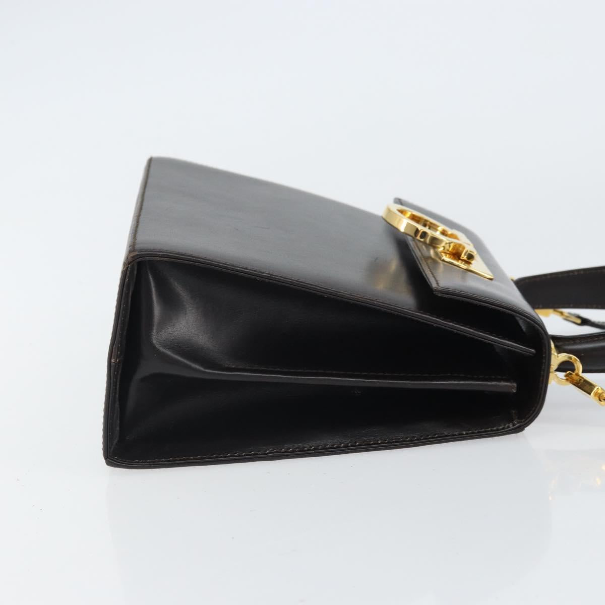 Salvatore Ferragamo Gancini Hand Bag Leather 2way Dark Brown Gold Auth yk20123