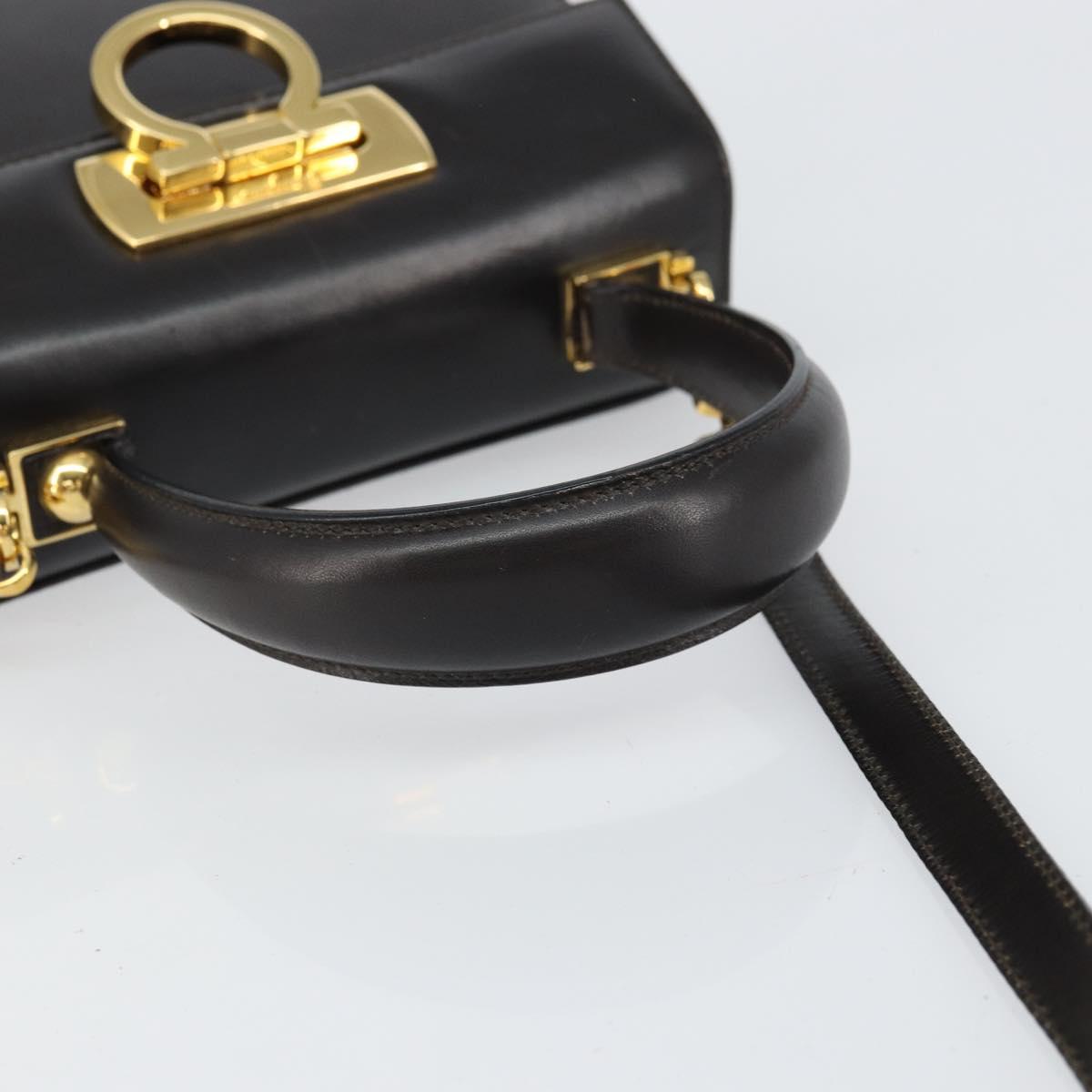Salvatore Ferragamo Gancini Hand Bag Leather 2way Dark Brown Gold Auth yk20123