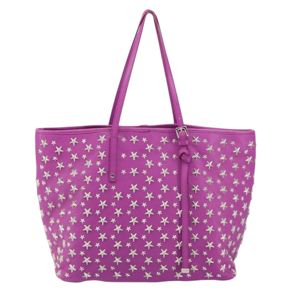 Jimmy Choo Studs Tote Bag Leather Purple Silver Auth yk20140