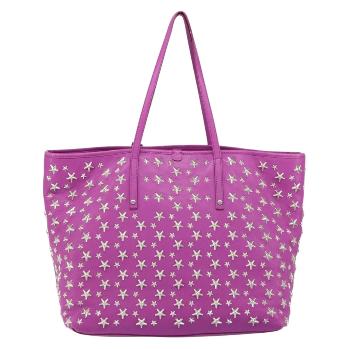 Jimmy Choo Studs Tote Bag Leather Purple Silver Auth yk20140