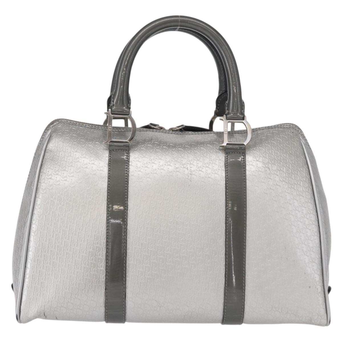 Christian Dior Trotter Canvas Hand Bag PVC Gray Silver Auth yk20143