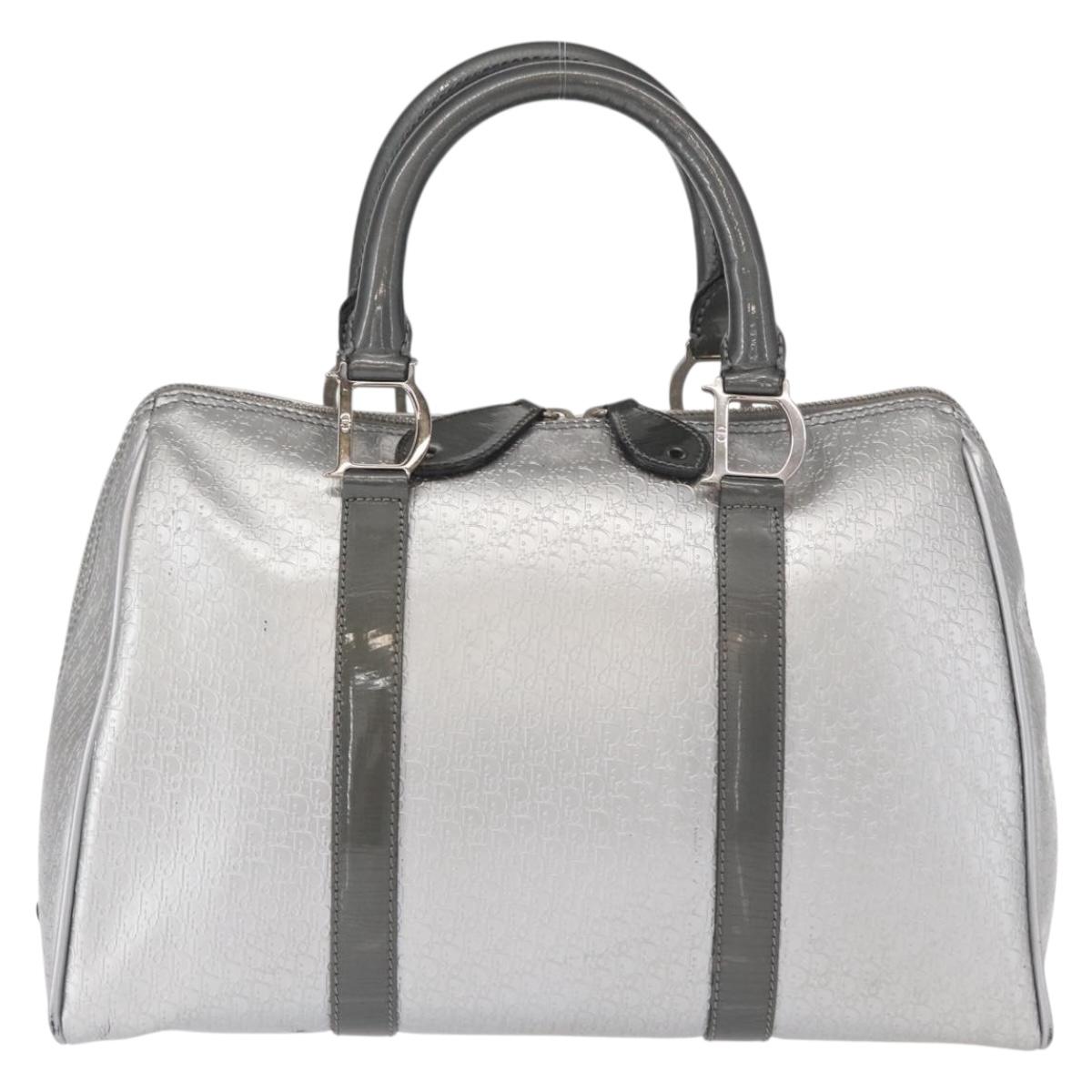 Christian Dior Trotter Canvas Hand Bag PVC Gray Silver Auth yk20143