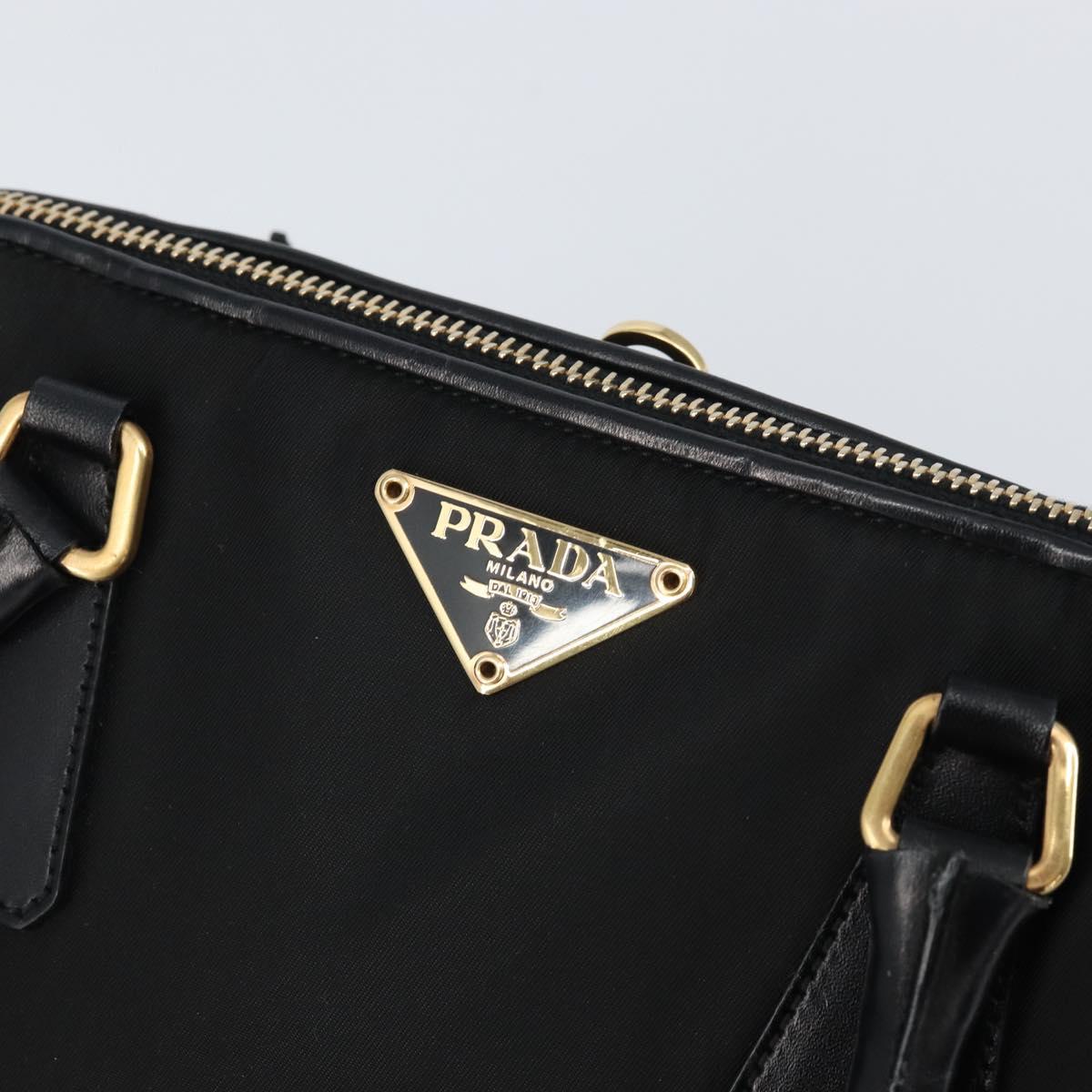 PRADA Hand Bag Nylon Black Gold Auth yk20166