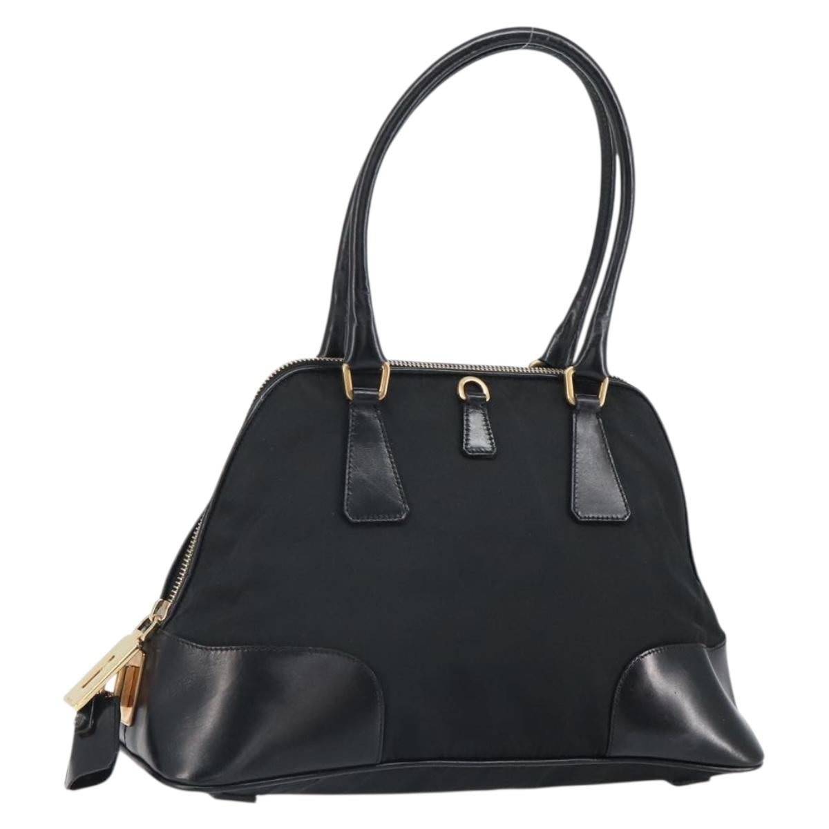 PRADA Hand Bag Nylon Black Gold Auth yk20166