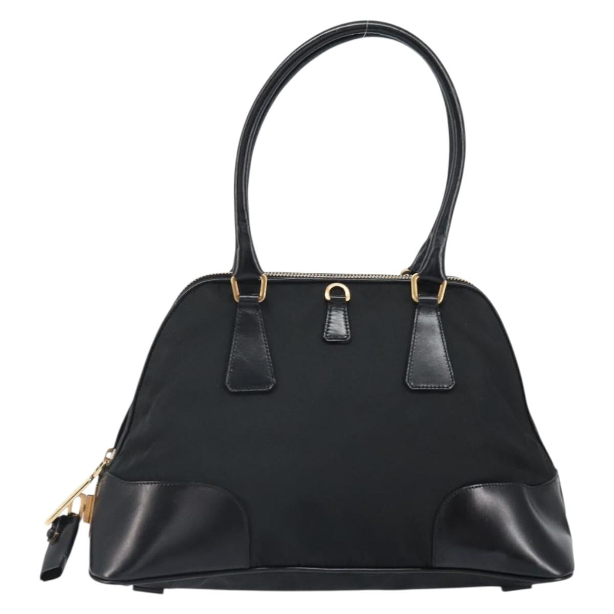 PRADA Hand Bag Nylon Black Gold Auth yk20166